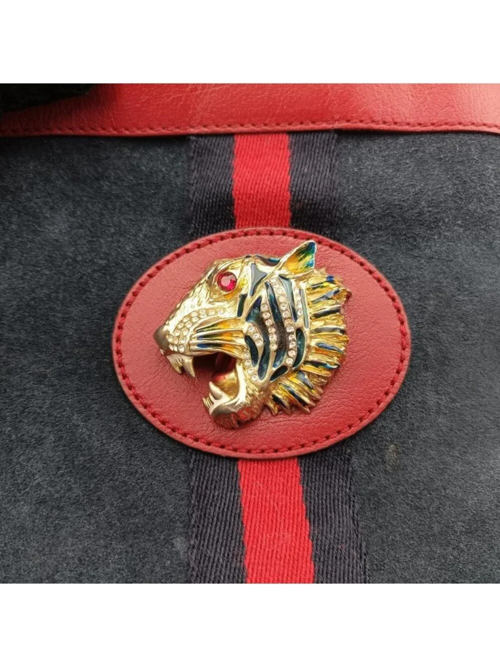 Gucci Rajah Navy Red Suede Leather Shoulder Bag